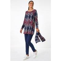 Roman Women's Printed Longline Tunic in Midnight | Size: 10