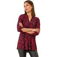 Roman Women's Leaf Print Pleated Top in Red | Size: 12