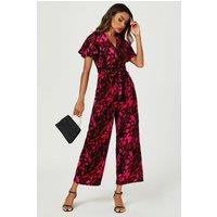 FS Collection Women's Pink Abstract Print Wrap Top Jumpsuit In Black | Size: Small