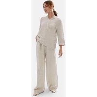 James Lakeland Women's Mandarin Collar Linen Top in Beige | Size: 12