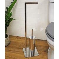 Showerdrape Stamford Stainless Steel Chrome Toilet Roll Holder & Toilet Brush Combination in Silver