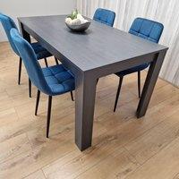 KOSY KOALA Grey Dining Table & 4 Blue Velvet Chairs Kitchen Dining Table for 4 Dining Room Dining Set | Size: 140 cm x 80 cm