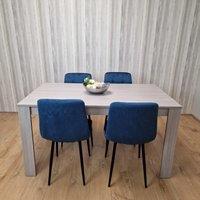 KOSY KOALA Grey Dining Table & 4 Blue Velvet Chairs Kitchen Dining Table for 4 Dining Room Dining Set