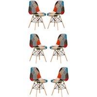 Life Interiors Set of 6 Colorful Patchwork Accent Chairs with Wooden Legs & Metal Wire Frame - Mid-Century Modern Dining Chair