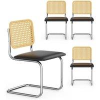 VonHaus Rattan Effect Cantilever Style with Padded Seat Dining Chairs Set in Black | Size: 2 Pack
