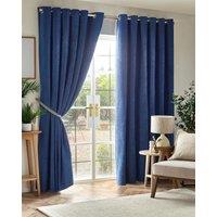 Luxury Living Chenille Blackout Ring Top Eyelet Curtains in Blue | Size: 229 cm width x 183 cm drop