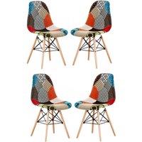Life Interiors Set of 4 Colorful Patchwork Accent Chairs with Wooden Legs & Metal Wire Frame - Mid-Century Modern Dining Chair
