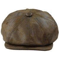 TruClothing Men's 8 Panel Razor Baker Boy PU Leather Hat in Brown | Size: S/M