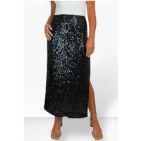 Paulo Due Women's Sequin Maxi Skirt with Side Slit in Black | Size: 16-18
