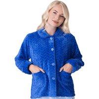 Camille Women's Supersoft Button Front Embossed Bed Jacket in Blue | Size: 18-20