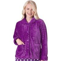 Camille Women's Supersoft Button Front Embossed Bed Jacket in Purple | Size: 14-16