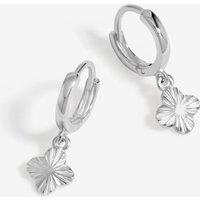 Simply Silver Women's Sterling Silver 925 Polished Diamond Cut Clover Charm Hoop Earrings
