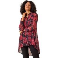 Roman Women's Floral Longline Button Detail Shirt in Red | Size: 10