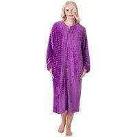 Camille Women's Supersoft Zip Front Embossed Housecoat in Purple | Size: 14-16