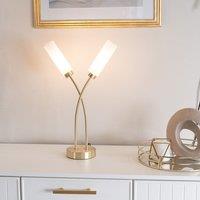 ValueLights Maya 2 Way Curved Cross Over Reed Shaded Table Lamp in Gold