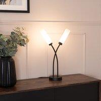 ValueLights Maya 2 Way Curved Cross Over Reed Shaded Table Lamp in Black