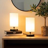 ValueLights Francis Matte Black Dimmable Touch Table Lamp with Fabric Shade in White