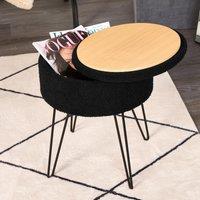 OHS Boucle Fleece Foot Stool Storage Seat Chair in Black
