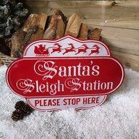 Samuel Alexander 51cm Red & White Metal Christmas Santa Sleigh Station Sign