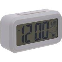 Orsina White LCD Digital Clock, Compact & Modern Display With Time, Date & Temperature, Battery-Operated With in Grey