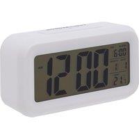 Orsina White LCD Digital Clock, Compact & Modern Display With Time, Date & Temperature, Battery-Operated With