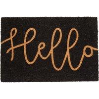 Orsina Hello' Black Coir Doormat, Stylish Monochrome Welcome Mat With Durable PVC Backing, Hard-Wearing | Size: Medium