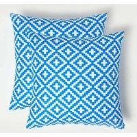 Homescapes Luxury Waterproof Blue Geometric Outdoor Cushion 45 x 45 cm, Set of 2 | Size: 45 cm x 45 cm