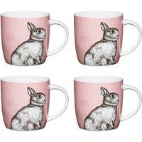 KitchenCraft Set of 4 China Rabbit Mugs in Pink