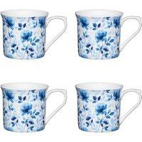 KitchenCraft Set of 4 Fluted China Blue Rose Mugs