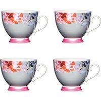 KitchenCraft Set of 4 China Floral Border Mugs in Light Grey