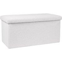 OHS Ottoman Boucle Storage Box Footstool Space Saving in White