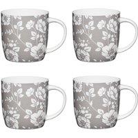 KitchenCraft Set of 4 China Grey Floral Mugs in Light Grey