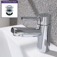 Nes Home Contemporary Bathroom Chrome Basin Sink Single Lever Mixer Tap & Waste in Silver