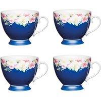KitchenCraft Set of 4 China Blue Border Mugs in Dark Blue