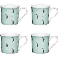KitchenCraft Set of 4 Fluted China Penguin Mugs in Light Blue