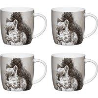 KitchenCraft Set of 4 China Squirrel Mugs in Light Grey