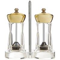 Orsina Gold & Clear Salt & Pepper Mill Set On Stand, Acrylic Grinders With Gold Finish & Ceramic Mechanisms