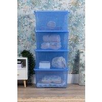 Wham Crystal 4 x 60L Stackable Plastic Storage Boxes with Lids Tint Blue