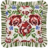 Furn Feeoni Ruffle Floral Cotton Cushion in Green | Size: 43 cm x 43 cm