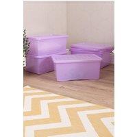 Wham Crystal 5 x 45L Stackable Plastic Storage Boxes with Lids Tint Blue in Lavender