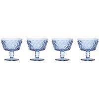 Orsina Sturdy Set Of Four Clear Dessert Dishes, Embossed Sundae Bowls For Snacks, Mini Dessert Cups For Pudding in Blue