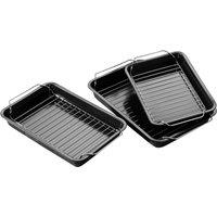 Orsina Set Of Three Roasting Trays With Wire Racks, Enamel Baking Tray Set, Non-Stick Roasting Pan, Luxe Oven Trays in Black