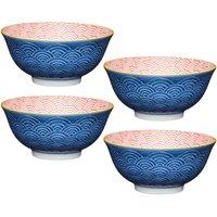 KitchenCraft Arched Pattern 4-Piece Ceramic Bowl Set in Dark Blue