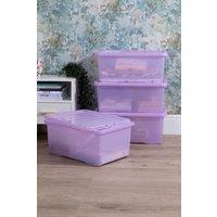 Wham Crystal 4 x 45L Stackable Plastic Storage Boxes with Lids Tint Blue in Lavender