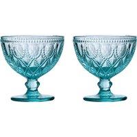 Orsina Elegant Set Of Two Blue Glass Sundae Dishes, Durable Sundae Glasses For Desserts, Versatile Ice Cream Bowls