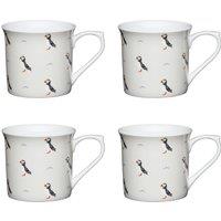 KitchenCraft Set of 4 Fluted China Puffin Mugs in White