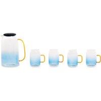 Orsina Glass Ombre Blue Pitcher & Cup Set, Delicate Glass Jug Set With Amber Handles, Spacious 1500ml Jug With Lid