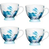 KitchenCraft Set of 4 China Painted Floral Footed Mugs in Blue
