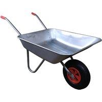 Samuel Alexander 65 Litre 60kg Capacity Galvanised Metal Garden Cart Wheelbarrow - Heavy Duty Garden Wheelbarrows with Pneumatic Tyre in Silver