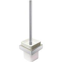 Nes Home Modern Square Brass Toilet Brush & Holder - Chrome in Silver